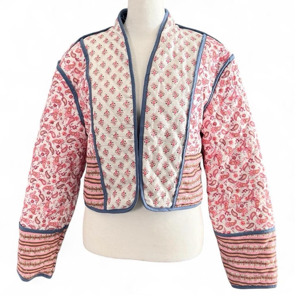 Reversible Quilted Patchwork Cropped Jacket Pink … - image 1